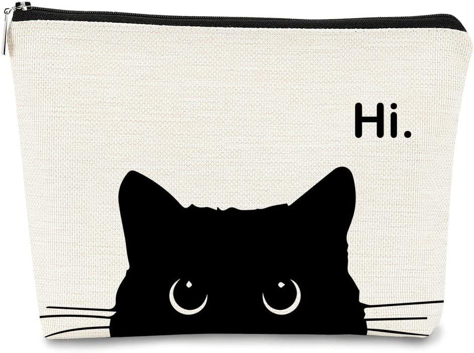 Cute Cat Makeup Bag, Kitty Cosmetic Zipper Travel Toiletry Bag, Black Cat Gifts for Women & Teen Girls (EXP 05/17/29)