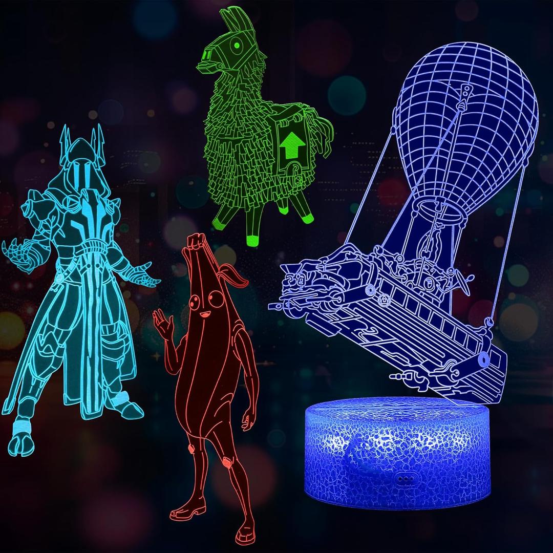 Kids Night Light 3D Illusion Lamp, Remote & Touch Control 16 Colors Changing USB & Batteries Powered, Birthday Christmas Gifts for Teens Boys Girls Room Decor (Base*1, Lamp Plate*4)