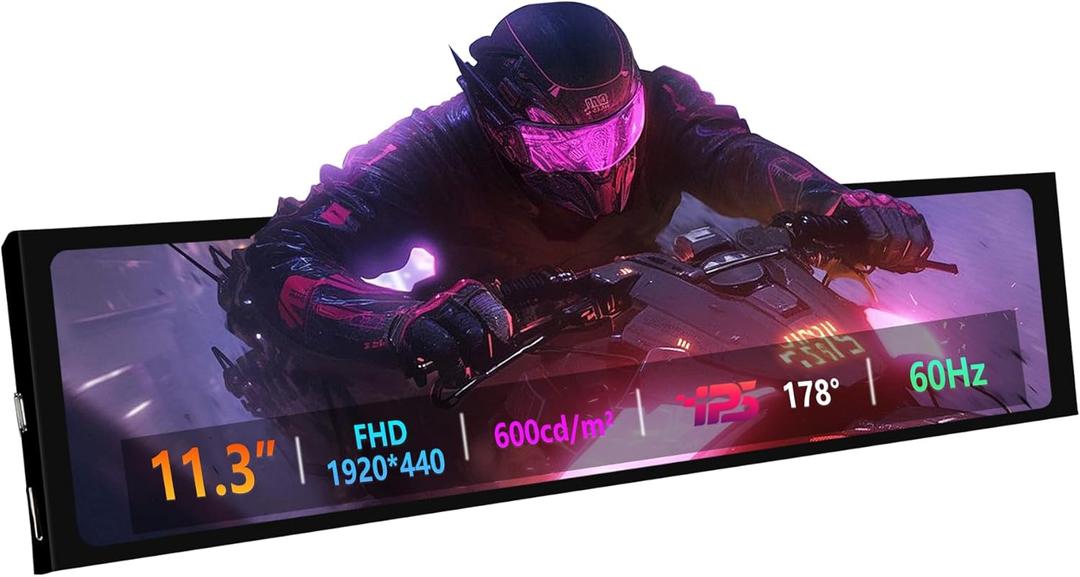 11.3 Inch Mini Monitor - FHD IPS1920x440 LCD Display, Computer Secondary Screen, CPU Temp Monitors with Casing for PC Case Aida64 CPU GPU Monitor - No AMD iGPU Support-Black