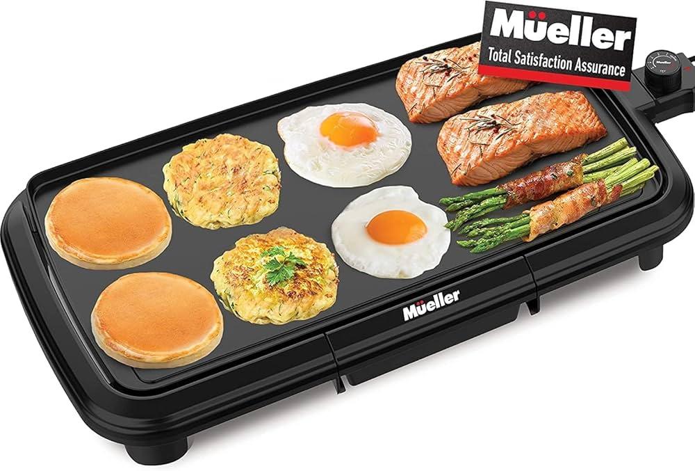 Mueller HealthyBites Electric Griddle, Eco Nonstick 20 Inch Griddle Grill Teflon-free, 10 Eggs at Once, Cool-Touch Handles and Slide-Out Drip Tray, for Breakfast Pancakes, Burgers, Eggs