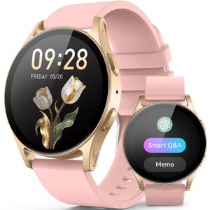 AI Smart Watch wtih GPT, 41mm 1.32" AMOLED, Answer/Make Calls, Activity Fitness Tracker for Android iPhone with AOD, 150+ Sports, Calorie & Step Counter, Sleep Monitor, Women Men, 2 bands (Gold-Pink)