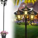 68.9" Solar Lamp Post Light with Planter,3-Head Solar Pole Light Outdoor Waterproof for Porch,Yard,Driveway,Garden,Patio Decor (1Pack)