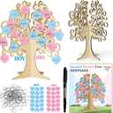 BeYumi Gender Reveal Wooden Keepsake - Heart Gender Reveal Wooden Tree Gift Set Baby Shower Guest Book Party Keepsake What Will Baby Be Boy or Girl 3D Wood Tree Decoration Party Ideas Supplies
