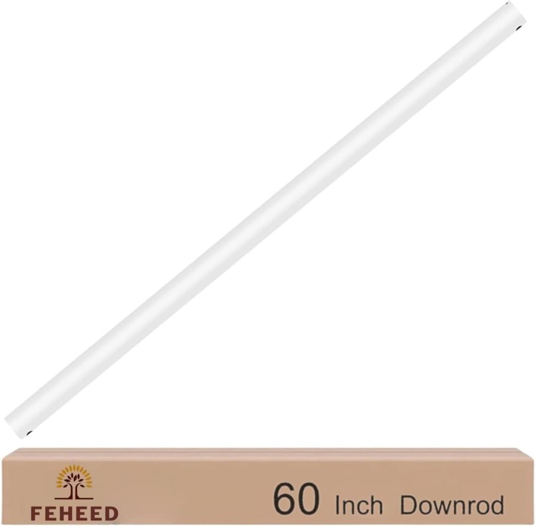 60 Inch Ceiling Fan Downrod, 1" Diameter White Ceiling Fan Extension Rod (No Threads),Universal Down Rods for Ceiling Fans,Easy Installation