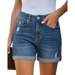 LookbookStore Jean Shorts Womens Stretchy High Waisted Ripped Denim Shorts with Pockets Trendy Distressed Cut Off Shorts (Large, After Dusk Blue) LookbookStore Jean Shorts Womens Stretchy High Waisted Ripped Denim Shorts with Pockets Trendy Distressed Cut Off Shorts (Large, After Dusk Blue)