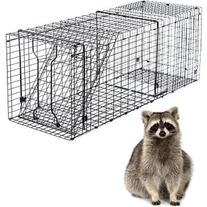 Heavy Duty Live Trap 37x13x14.5 Inch Steel Collapsible with Humane Trap Release Door for Stray Cats, Raccoons, Skunks, Groundhogs, Armadillos and Other Live Animals.