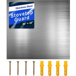 Reversible Stainless Steel Backsplash Behind Stove Metal BackSplash Panel Stainless Steel Cooking Backsplash Wall Panel for Kitchen Cooking Panel Pre Drilled Holes Matching Screws (32 x 30 Inch), 31.9"L x 29.9"W