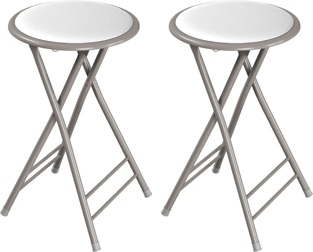 Lavish Home Set of 2 Counter Height Bar Stools - 24-Inch Backless Folding Chairs with 225lb Capacity for Kitchen, Rec Room, or Game Room (White)