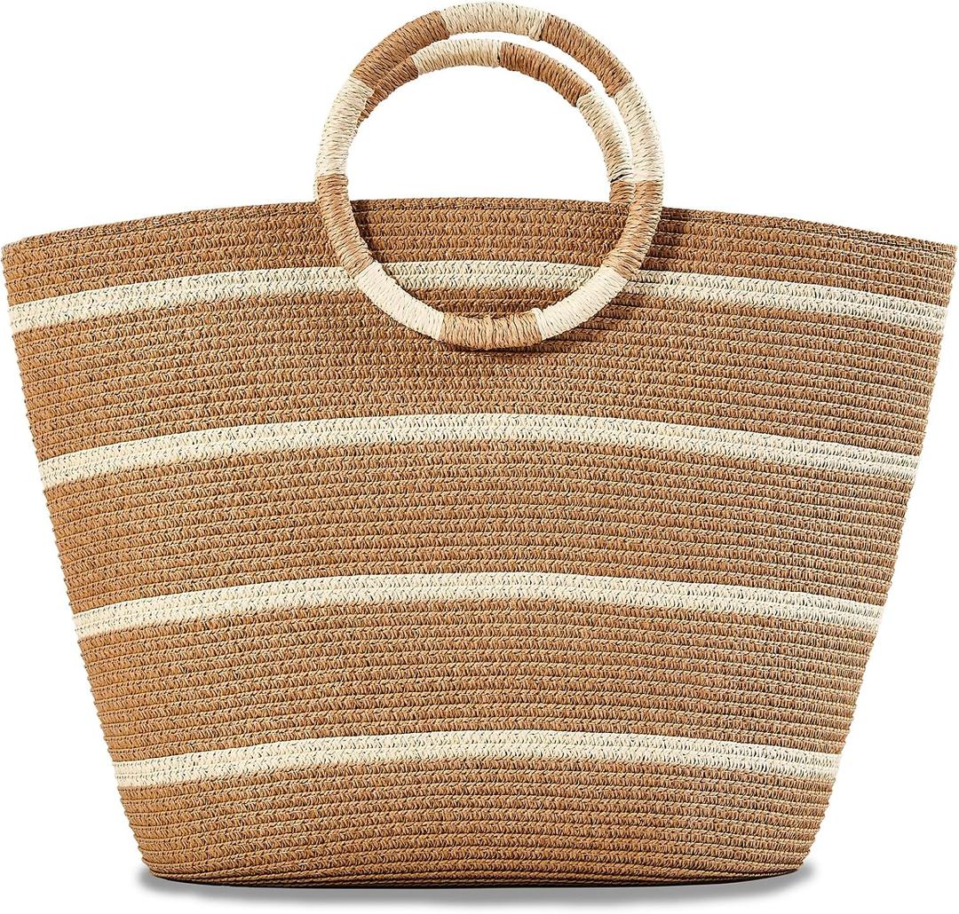 TOFUNTOY Beach Bags for Women Straw Tote Bag Summer Beach Bag Large Woven Straw Tote for Vacation Holiday