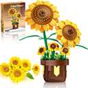 Sunflower Building Set Botanical Collection for Plants & Flowers Lovers Artificial Sunflowers for Home Decor Bonsai Flower Blocks Toys Birthday Gift for Adults Kids Girls Boys Ages 6+ (291Pcs)