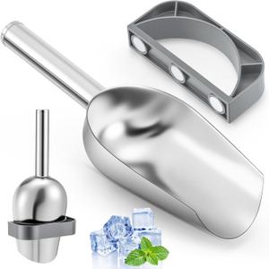 Ice Scoop with Magnetic Scoop Holder Compatible with GE Opal 2.0 Nugget Ice Makers, 9 In Low-Carbon Stainless Steel Alloy Scooper for Kitchen Refrigerator Accessory Pet Food Scooper(Grey) (Gray)