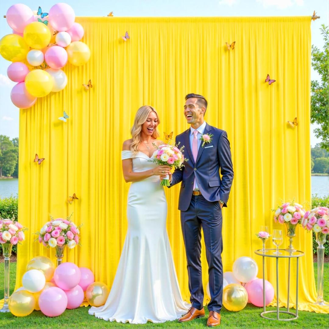 10ft x 10ft Yellow Backdrop Curtain for Parties Yellow Wrinkle Free Backdrop Drapes Panels for Birthday Party Baby Shower Wedding Photo Photography Polyester Fabric Background Decoration