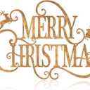 Boao 15 x 10.8 Inches Large Metal Christmas Hanging Sign Merry Christmas Word Sign Rustic Metal Letters Wall Decor for Indoor Outdoor Yard Party Ornaments (Antique Brass)