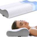 Neck Pillow Memory Foam for Pain Relief Bed Pillow for Sleeping, Ergonomic Orthopedic Cervical for Neck and Shoulder Pain, Side Back Stomach Sleeper (White&grey)