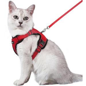 rabbitgoo Cat Harness and Leash for Walking, Escape Proof Soft Adjustable Vest Harnesses for Cats, Easy Control Breathable Reflective Strips Jacket, Red, M