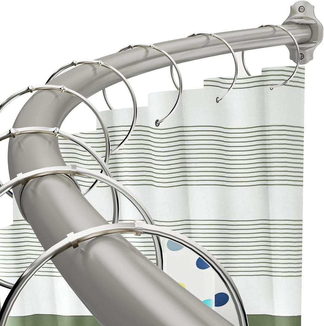Chrsouly Curved Shower Curtain Rod, Adjustable 40-72 Inches Shower Rod, Rustproof Expandable Heavy Duty Round Shower Curtain Rod for Bathroom, Bathtub, Need to Drill, Nickel