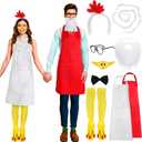 10 Pcs Couples Halloween Costumes for Adult Old Men and Side Chick Costume Set Chicken Couple Cosplay Kit Women Man's Crazy Rooster Hen Accessories with Headband Tail Beak Nose Mask Sock