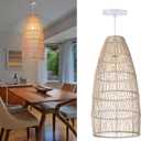 Arturesthome 1 Light Boho Wicker Chandelier Lamp, Rustic Rattan Basket Pendant Light Coastal Crafts Lampshade, Farmhouse Hanging Ceiling Lighting for Kitchen Island Dining Room D 10.2″* H 20.8″, 27cmx53cm
