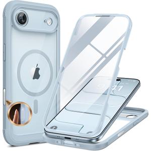 Miracase Magnetic for iPhone Air Case 6.5" [Compatible with MagSafe] Full-Body Phone Case with Built-in Glass Screen Protector & Camera Control,Drop Proof iPhone 17 Air Case Cover, Light Blue