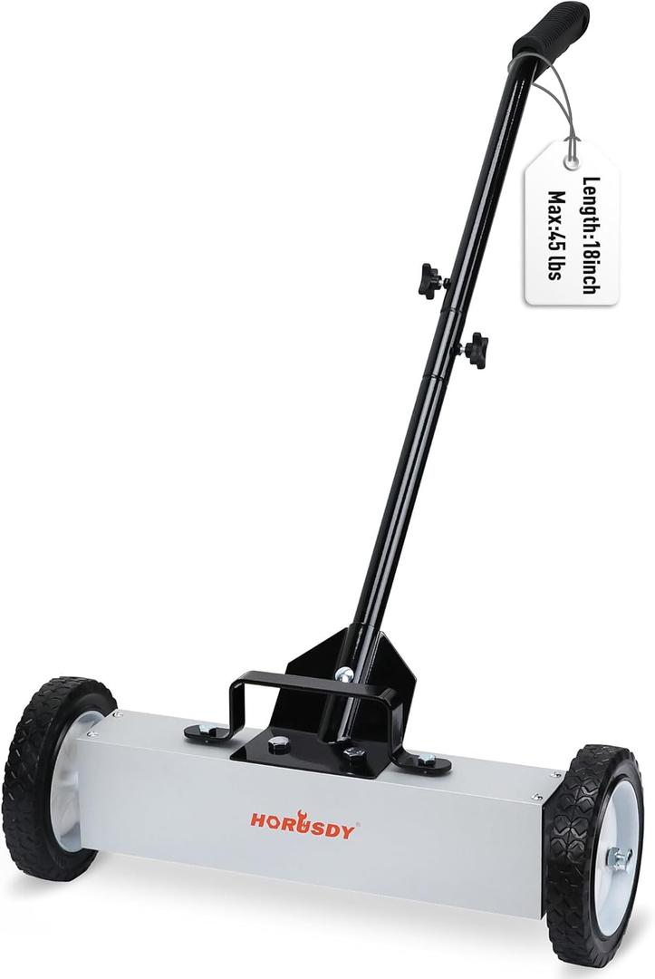 HORUSDY 18-Inch Rolling Magnetic Sweeper with Wheels, Magnet Pickup Sweeper, Push-Type Nail Magnet Sweeper for Workshop, Garage, and Yard Cleanup