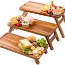 3 Tier Serving Tray 17 Inch Wooden Tiered Tray Stand Foldable Dessert Table Display Set Decor Charcuterie Boards Rustic Wood Platters Trays for Party Food Display