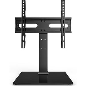 Universal TV Stand - Table Top TV Stand for 27-60 inch LCD LED TVs - 9 Level Height Adjustable TV Base Stand with Tempered Glass Base & Wire Management, VESA 400x400mm