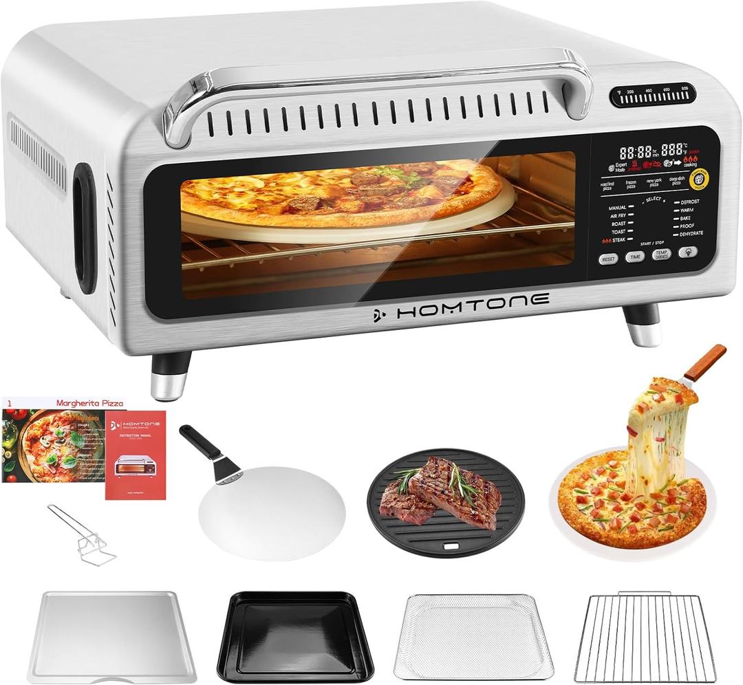 Homtone High-Temperature Pizza Oven - 800F, 19QT Flip Up & Away Compact Design with 18 Preset Functions, 1800W Countertop Convection Toast Oven, 8 Accessories Included, Make 12 Pizza in Minutes (Extra Large)