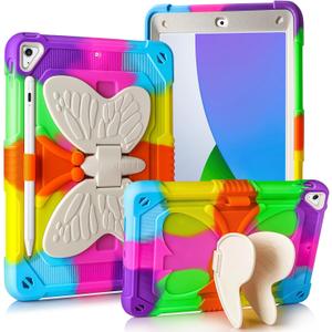 VOFUOE for iPad 9th 8th 7th Generation Case with Kickstand Butterfly Wings Pencil Holder for iPad 10.2 Case Heavy Duty Rugged Protective Cover Kids Girls for iPad 9th/8th/7th (2021/2020/2019)-Orange