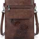 Small Crossbody Purse for Women, Vegan Leather Multi Pocket Bag with Adjustable Strap Embossed Travel Shoulder Bag (Coffee)