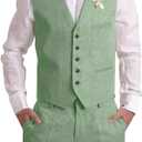 Mens Linen Suit 2 Piece Short Suits for Men Casual Summer Beach Wedding Suit Linen Vest Shorts Set