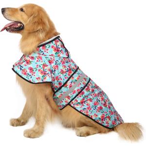 HDE Dog Raincoat Jacket Reflective Adjustable Hooded Pet Poncho Rain Coat with Leash Hole for Small to X-Large Dogs Turquoise - XL