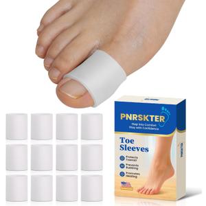 Pnrskter Silicone Toe Protectors - (12pcs for L Size) Toe Sleeve, Toe Caps for Hammer Toes, Overlapping Toes, Blisters, Calluses, Corns,Toenails Loss (White)