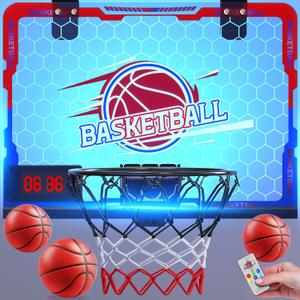 Mini Indoor Basketball Hoop with 7-Color Lights & 3-Light Effects & Scoreboard & Timer,Over The Door Bedroom Office for 3-12 Year Old Kids Boys Birthday Christmas