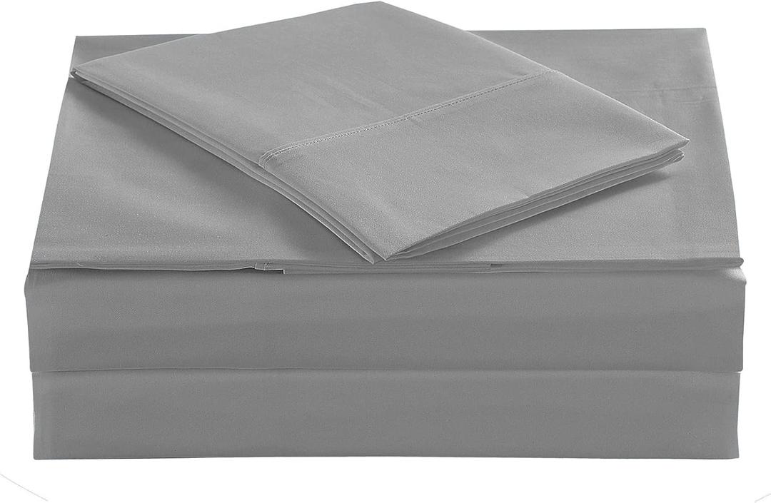 ELINEN Twin Size Percale Bed Sheets, 200 Thread Count Cotton Polyester Blend Sheet Set,Wrinkle Free,Breathable,Crisp Refreshing Feeling, 60 Cotton 40 Polyester Cotton Rich Sheets 3 PC(Light Gray,Twin)