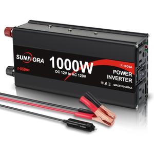 Sunivora 1000 Watt Car Power Inverter 12V DC to 110V/120V AC Converter 2000W Peak, 2 AC Outlets & 2 5V USB 3.0 Ports, Car Plug in Adapter Outlet Supplies Power to Appliances in Truck RV Boat Camping