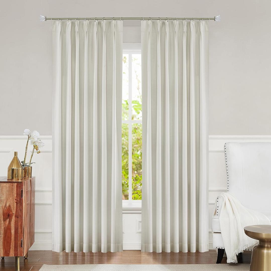 Pinch Pleated Full Blackout Curtain Panel for Bedroom Thermal Insulated 100 Room Darkening Window Treatment Drapery for Living Room 108 Inches Long with 9 Hooks (Ring not Include), Ivory, 40"x108"x2