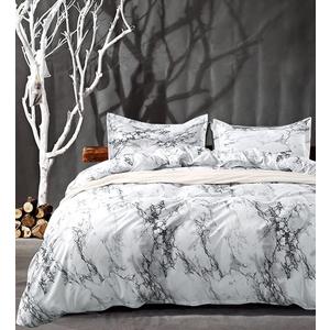 Nanko Comforter Set Queen Size, White Black Marble Print 88 x 90 inch Reversible Down Alternative Comforter Microfiber Duvet Sets (1 Comforter + 2 Pillow) Modern Bedding for Women Men,Gray Grey