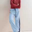 LOMON Pants for Women Wide Leg Side Striped Pants Drawstring Baggy Palazzo Work Trousers with Pockets (Blue, S)