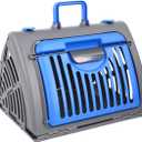 Foldable Travel Cat Carrier, Small Cat Carrier Hard Up to 25lbs, 18" Lx14.5 Wx14 H Front Open Type Plastic Cat Carriers, Blue