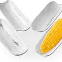 Cinf Ceramic Corn Cob Holders 8.8" Corn Dishes Set of 4 Trays Non-slip Bottom Microwave Dishwasher Oven Safe (Marble Pattern)
