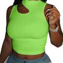 LovelyWholesale Crop Tops for Women Sexy Cut Out Tops Mock Neck Tank Top (Green, L)