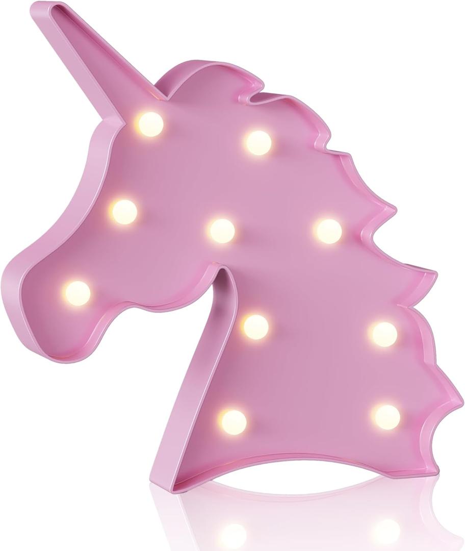 YiaMia Pink Unicorn Room Decor, Princess Party Decorations, Battery Powered Night Light for Girls