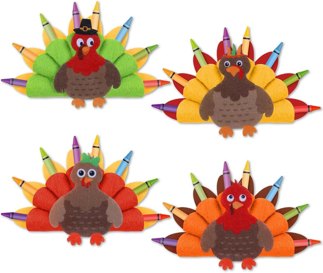 4 Pcs Thanksgiving Turkey Crayon Holder Felt Pencil Holder Turkey Desk Organizer for kids School Home Office Stationary Supplies