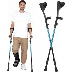 Ergonomic Forearm Crutches Spring Assist Crutches for Adults,Comfortable and Height Adjustable Arm Crutches Forearm with Anti-Slip Base,Walking Crutches with Cuffs (Blue)