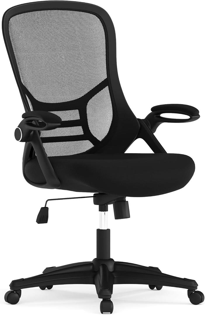 Flash Furniture Porter High Back Black Mesh Ergonomic Swivel Office Chair with Black Frame and Flip-up Arms, Set of 1