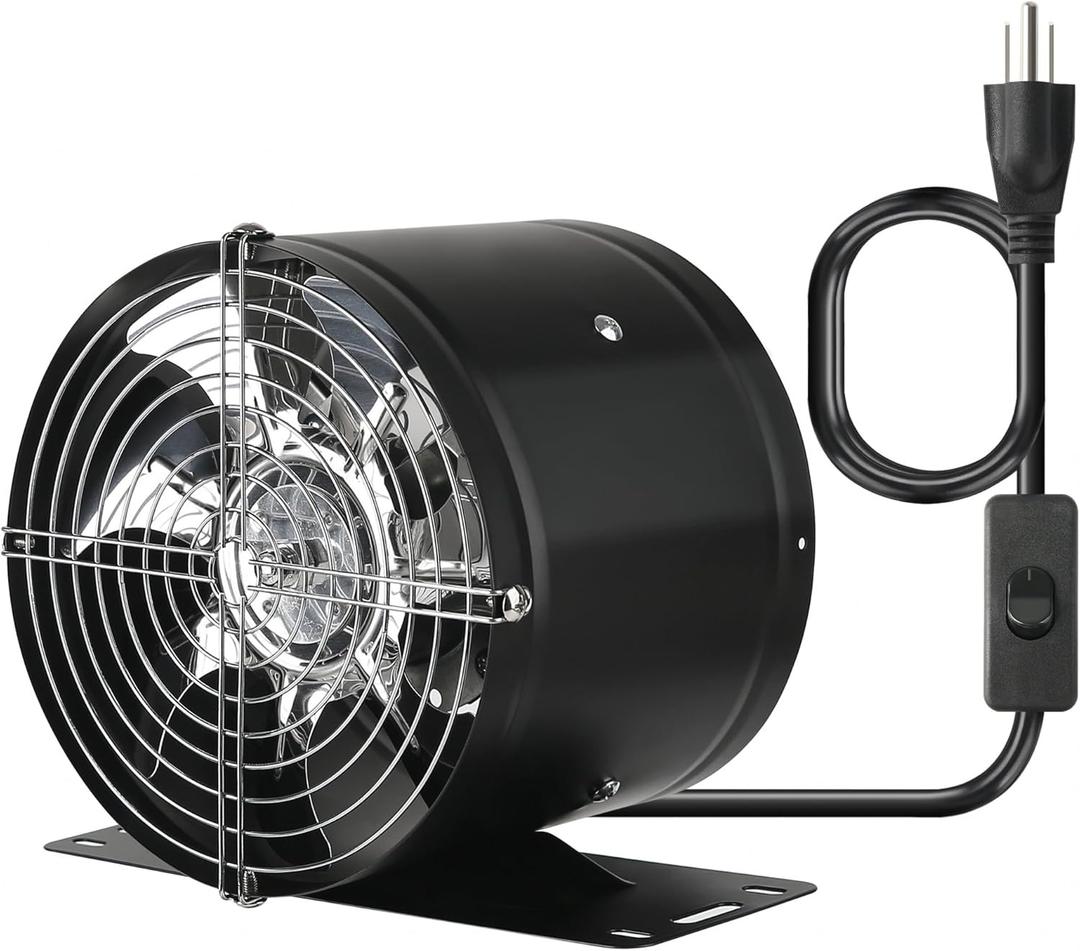 6 Inch Inline Duct Fan, with Switch Low Noise High Air Flow Extractor Fan Metal Exhaust Fan with Bracket and Mesh for Basement, Garage, Attic, Kitchen(Black)
