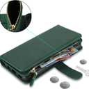 iCoverCase for Samsung Galaxy S23 FE Wallet Case with Card Holder, Kickstand Feature PU Leather Case with Adjustable Crossbody Lanyard Magnetic Clasp Zipper Pocket Flip Cover (Green)