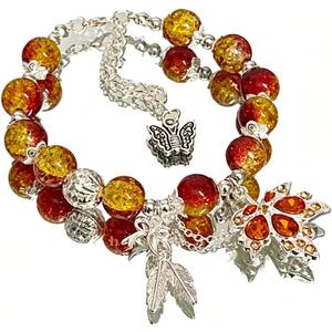 WETMT Maple Bracelet for Women Red Beaded Maple Leaf Bracelet Thanksgiving Maples Fall Charm Bracelet Red Crystal Maples Leaf Strand Bracelet Autumn Party Jewelry