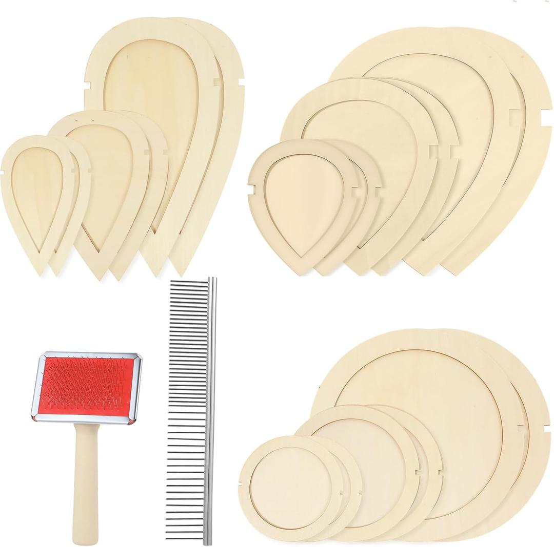 20 Pcs Macrame Leaf Cutting Molds and Comb Sets Wood Macrame Leaf Cutting Template Fringe Stainless Steel Comb for Making Feather Tassel Wall Hangings Tool