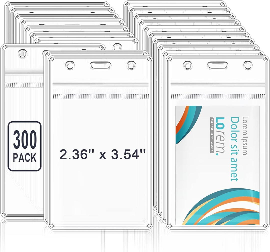 Marspark 300 Pieces Clear Plastic Name Badge ID Card Holders Vertical Name Badge ID Card Holders with Waterproof Resealable Zip Transparent PVC Sleeve Cover for Office School
